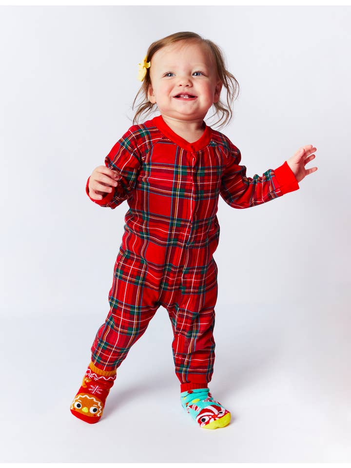Pals Socks - Venta al por mayor Calcetines - Niños y bebés - Calcetines navideños antideslizantes para bebés con pan de jengibre y bastón de caramelo