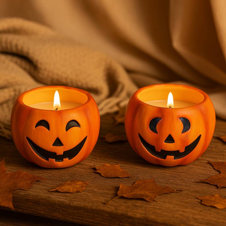 Pumpkin Ceramic Scented Candle – Halloween Edition (set of 2pcs) for wholesale by Florinia