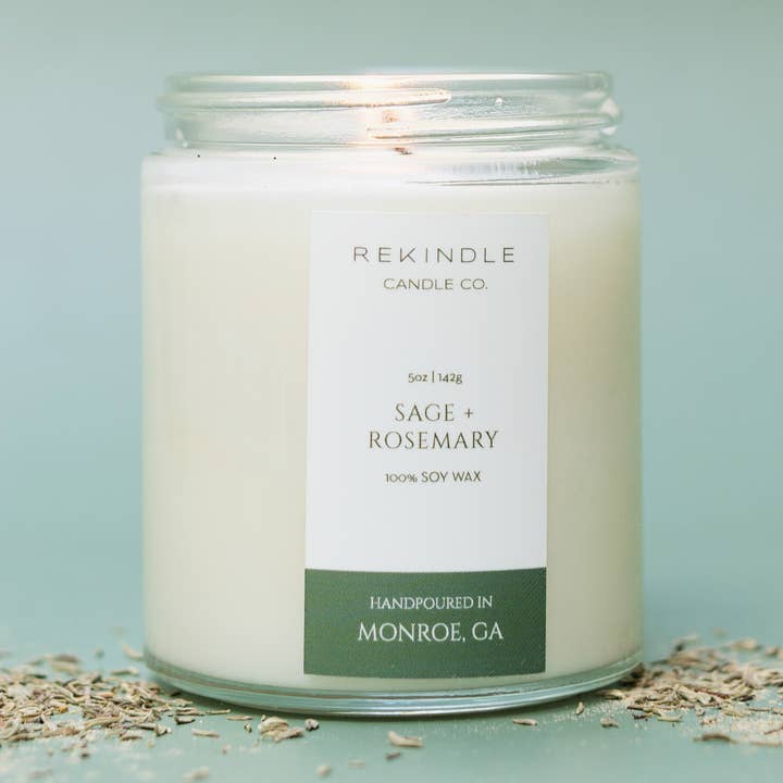 Rekindle Candle Co - Wholesale Jar/Filled Candle - Sage + Rosemary Cotton Wick Soy Candle1
