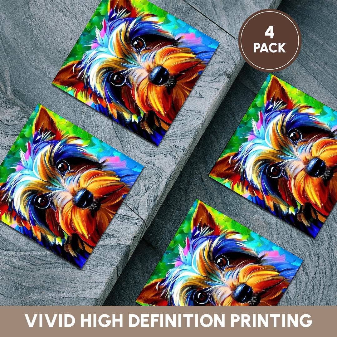 3dRose - Wholesale Coasters - 3dRose, Dazzling Yorkshire Terrier dog portrait on green. Digital art gift, Coaster5