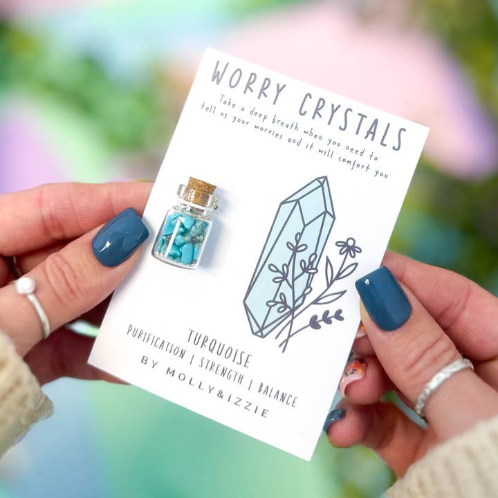 Turquoise Worry Crystals on Card for wholesale by by Molly&Izzie