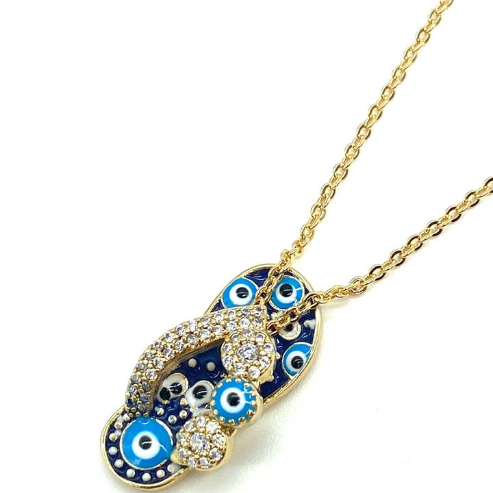 Lucky Eye - Wholesale Pendant/Charm Necklace - Flip Flop with Crystal Bow Evil Eye Necklace #38156