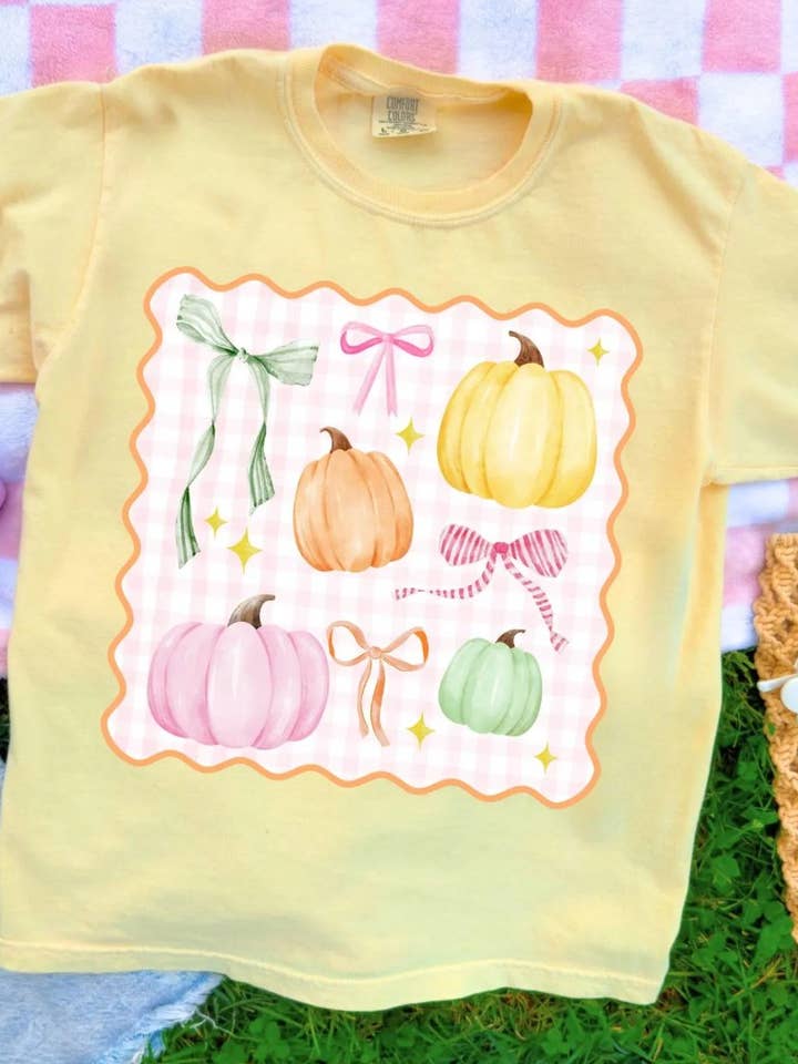Kids Preppy Pumpkin Short Sleeve Tee for wholesale by Front Porch Boutique