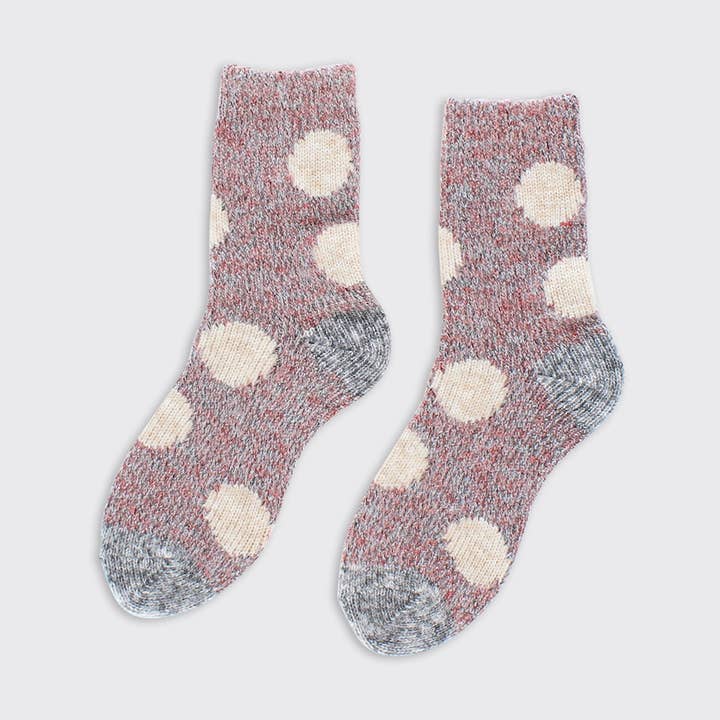 Big Spot Thick Knit Socks -Mulberry / Grey for wholesale by Forever England / Millie Mae