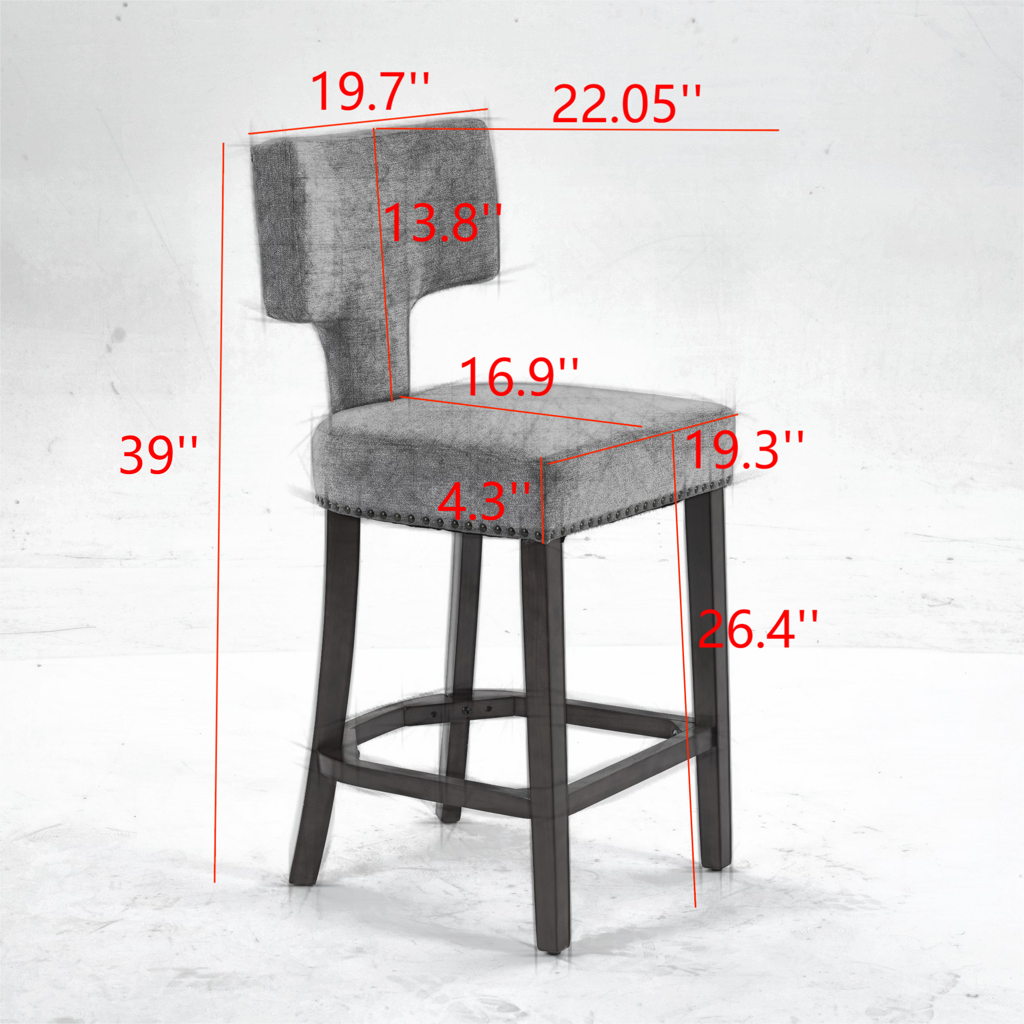 Gray Mid Century Modern Counter Height Bar Stools Set of 2 for wholesale on Faire7