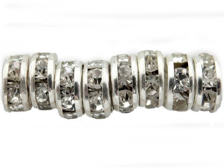 Jewelers Paradise - Wholesale Beads - 10 pcs Silver tone Rhinestone Pave Round Spacer Bead3