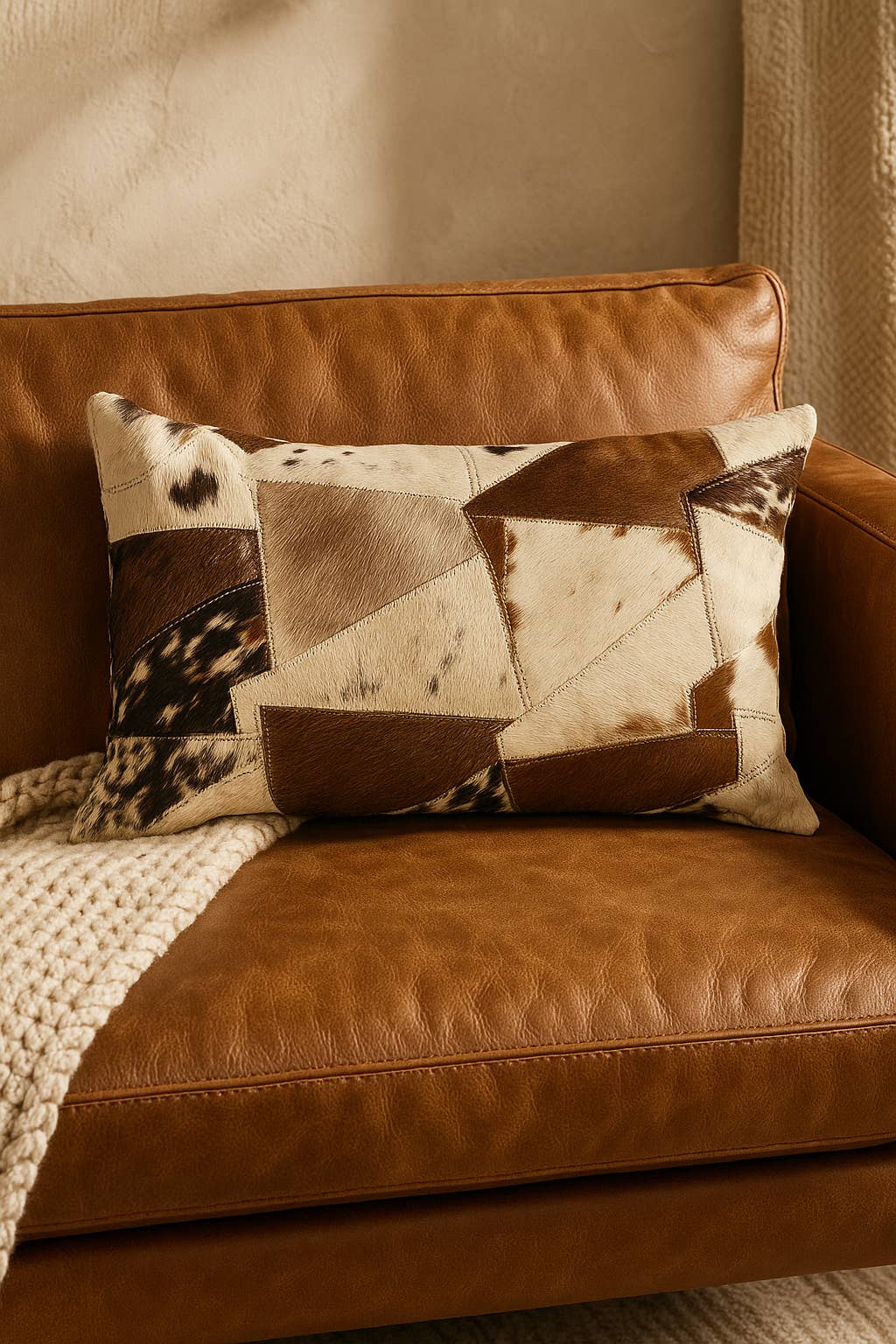 MLC - Wholesale Chair cushion - Lumbar Patchwork Cowhide Leather Cushion – Rustic Luxe by Melbourne Leather Co