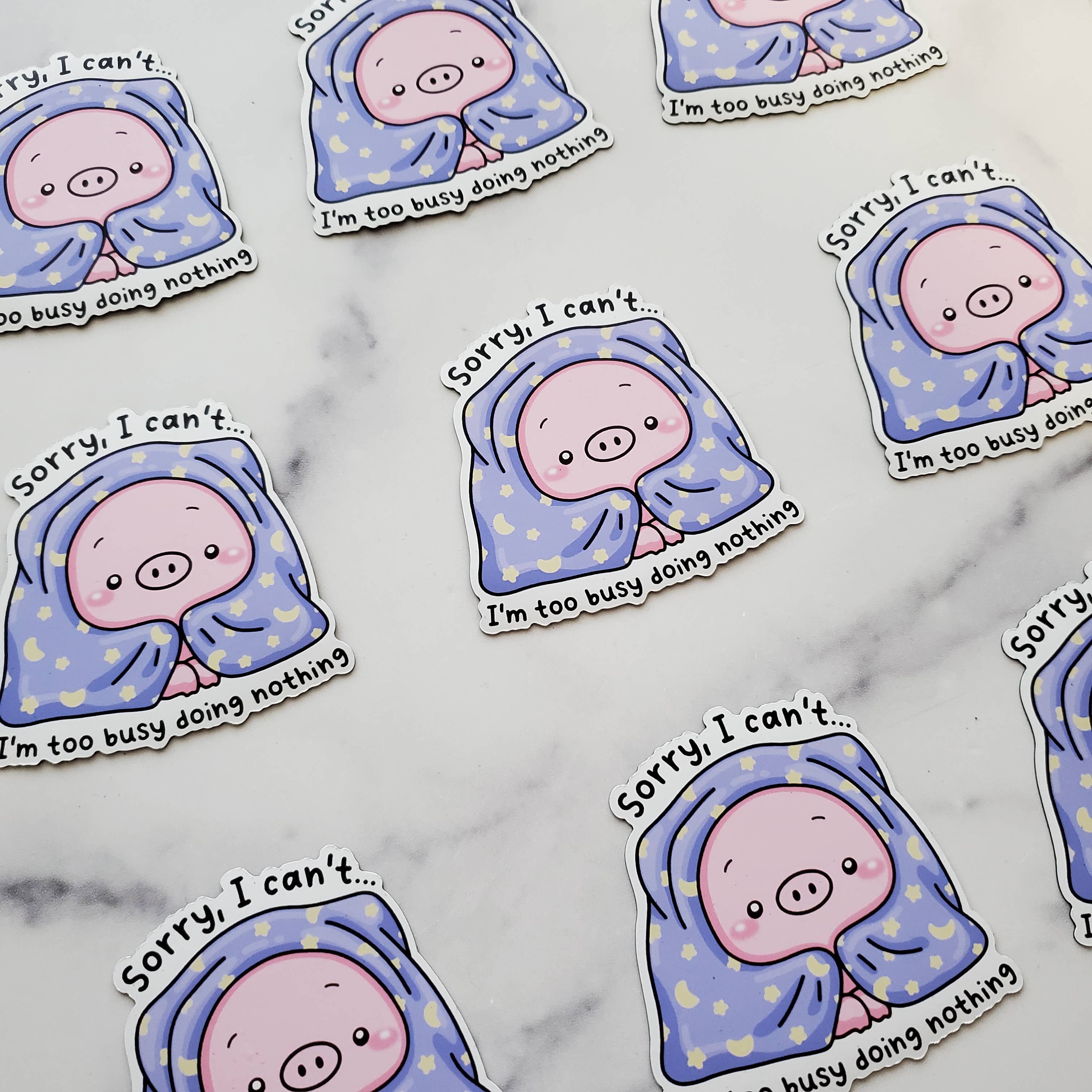 Muijistudio – wholesale Sticker – Busy Doing Nothing Pig Vinyl Sticker, Pig sticker, kawaii1