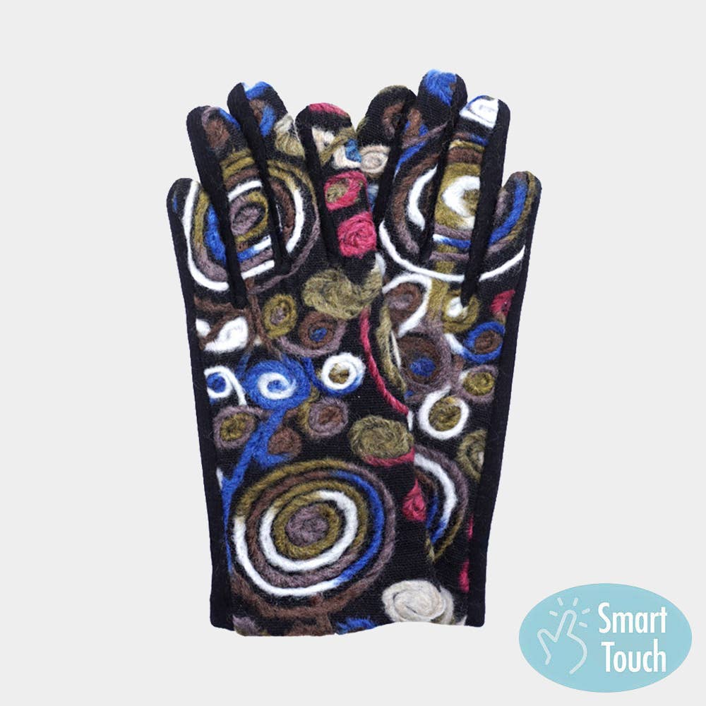 Sensibling Corp. - Wholesale Gloves - Women's - Abstract Swirl Yarn Embroidered Smart Touch Gloves0