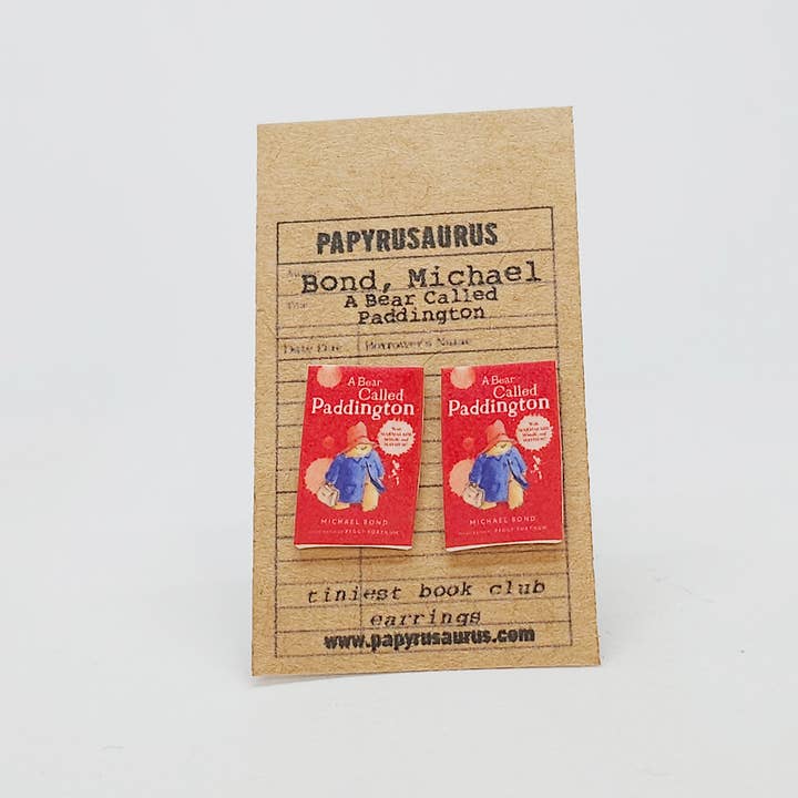 Papyrusaurus - Wholesale Stud/Post Earrings - Tiniest Book Club Earrings- A Bear Called Paddington