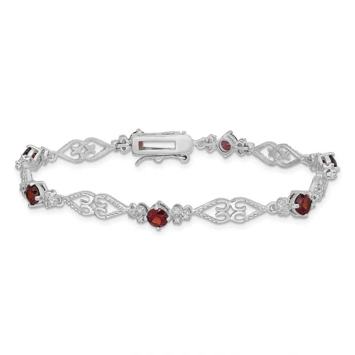 Bracciale in argento sterling con diamanti e granato rosso autentico per la vendita all'ingrosso da parte di FCJ Jewelry LLC