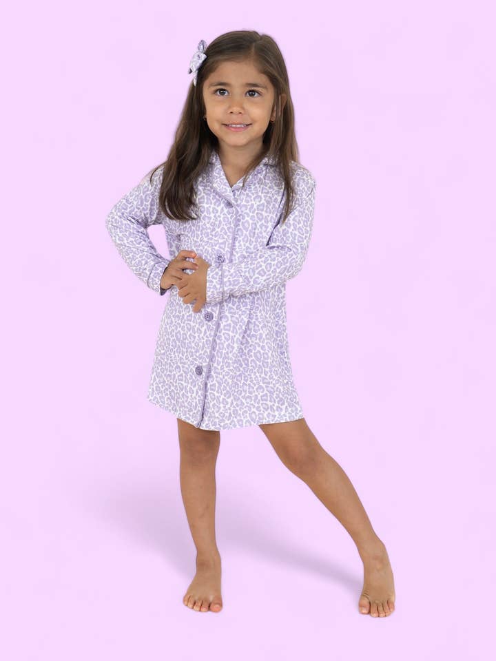 LAVENDER LEOPARD GIRL'S DREAM GOWN for wholesale by Dream Big Little Co.