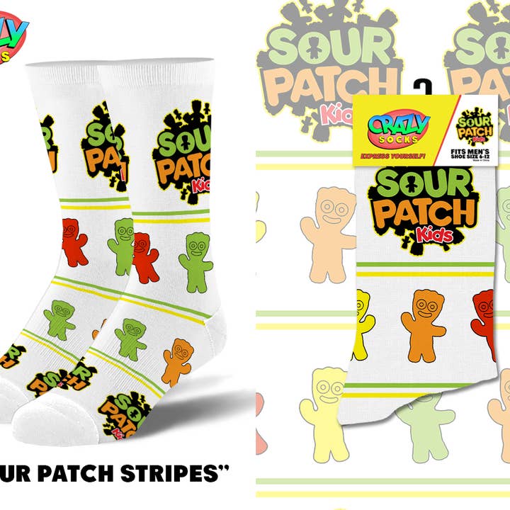 Sour Patch Stripes - Mens Crew Folded for wholesale by Crazy Socks