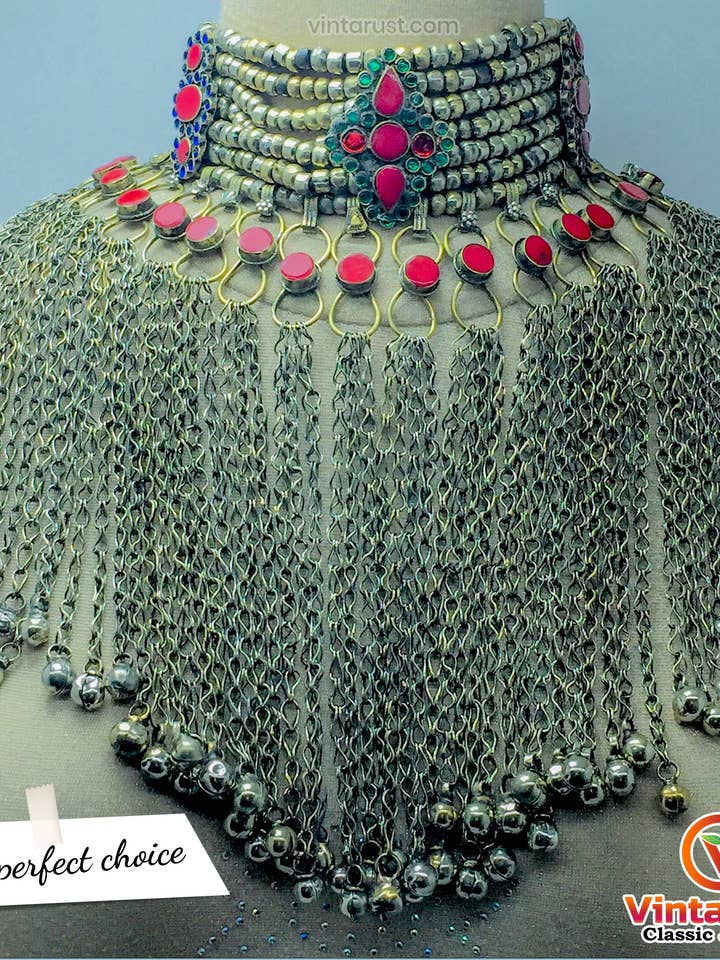 Sølv sigøjner nomadiske røde Choker halskæde med dinglende klokke for engroshandel hos vintarust