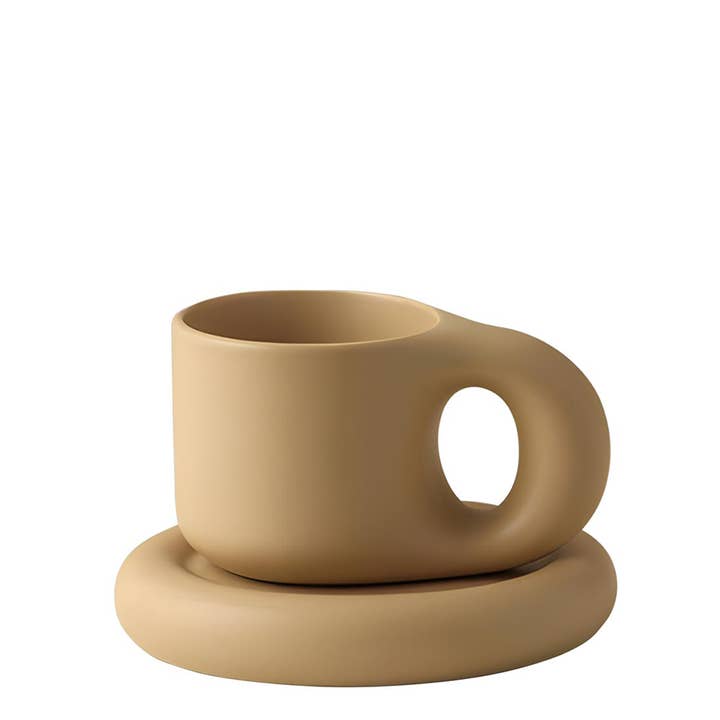 TUTU Home - Tableware & Decor - Wholesale Tea set - "Drapeau" - Tan Double-Layered Porcelain Mug & Saucer Set0