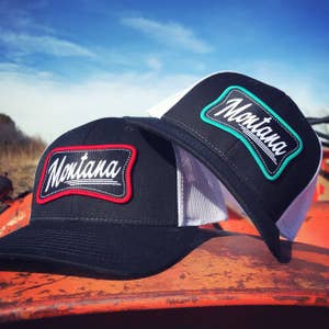 Montana Flag Hat, American Flag , MT Snapback Hat, Leather Patch