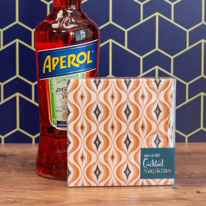 Mod Lounge Paper Company - Wholesale Disposable Napkin - Orange Diamond Wave Mid Century Mod Cocktail Beverage Napkin1