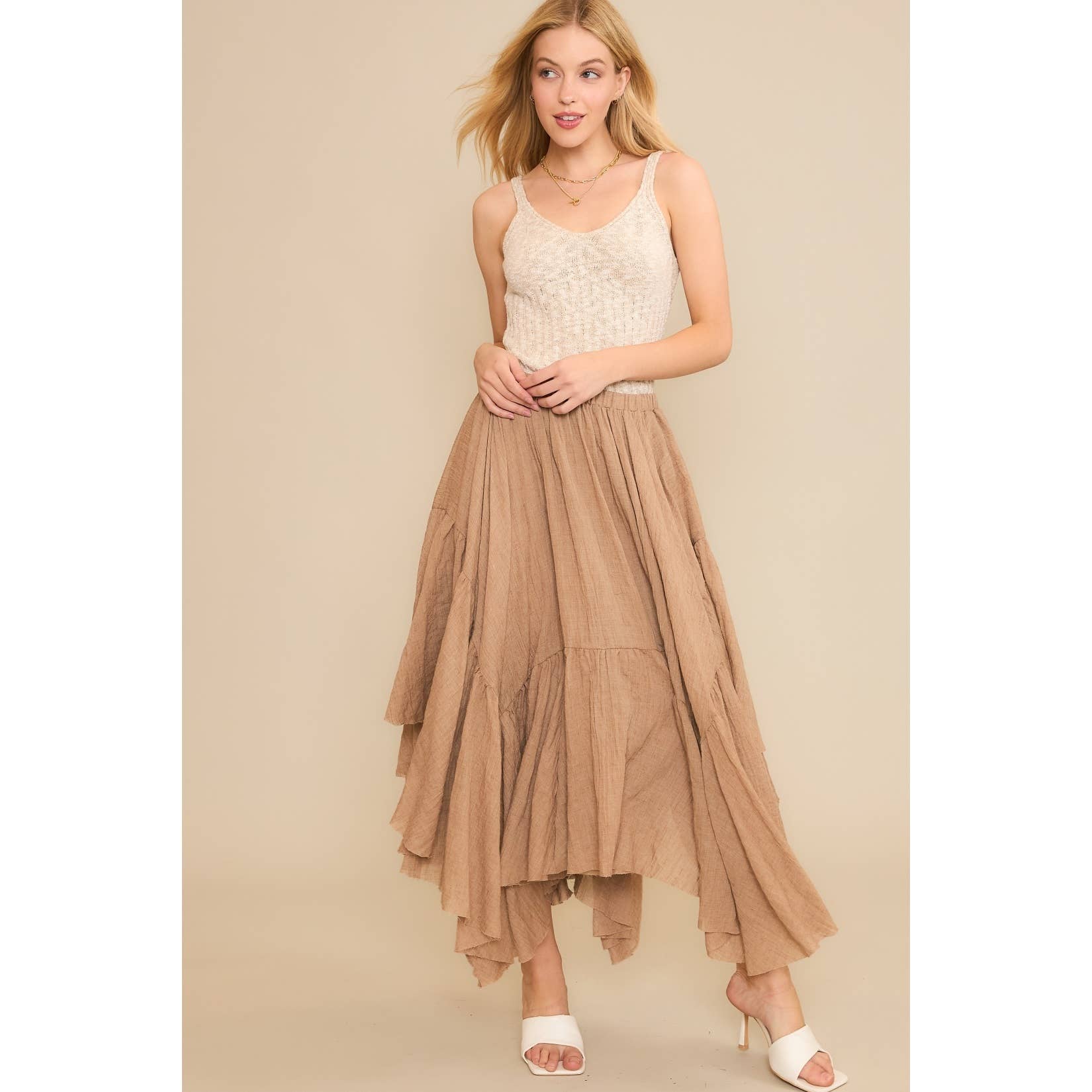 Sweet Generis - Wholesale Skirt - Women's -  Asymmetrical Raw-Edge Ruched Skirt - Charcoal14