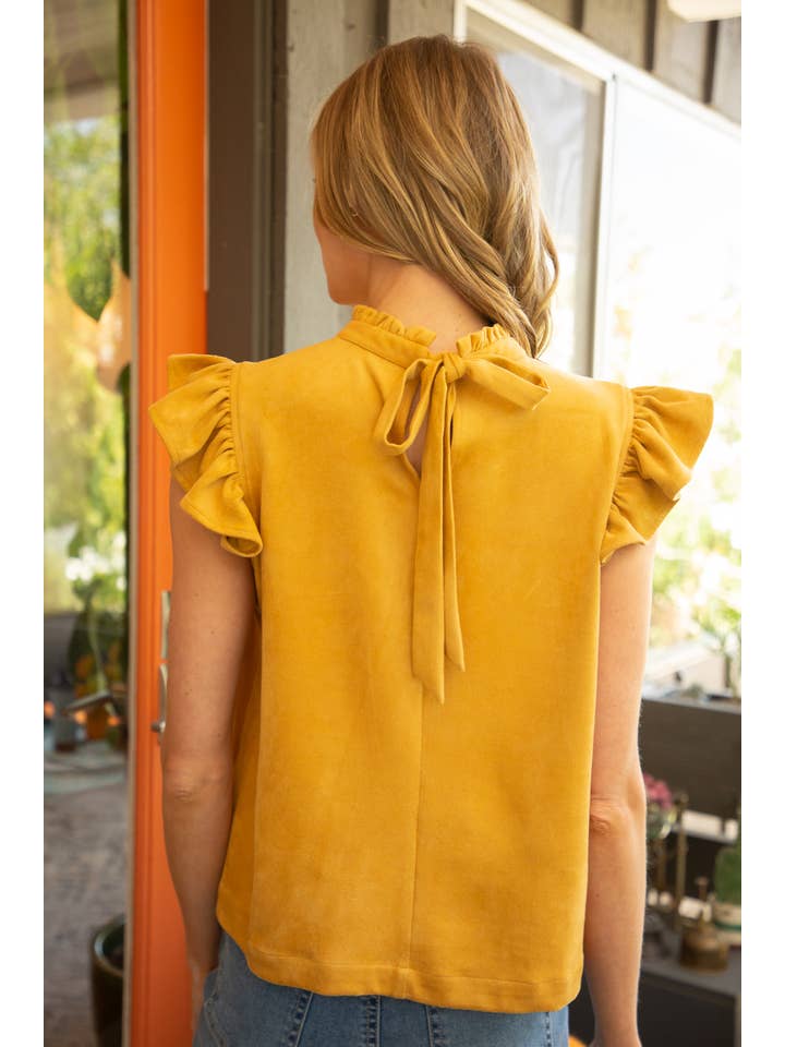 VOY - Wholesale Blouse - Women's - 32112 Suede Ruffle Sleeve Top