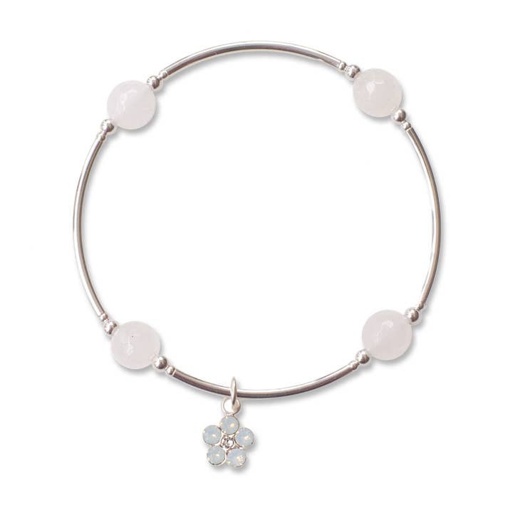 Pulseira de bênção de 8 mm em jade branco encantado e flor por atacado de Made as Intended