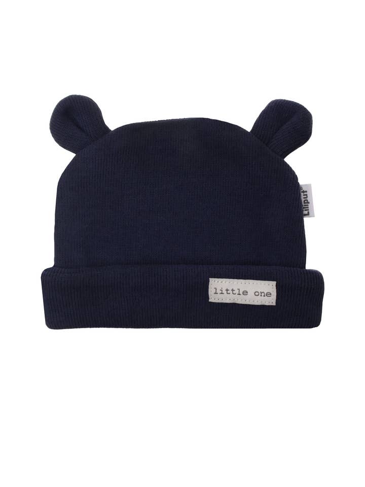 Rib-knit hat in navy with little ears for wholesale by Liliput