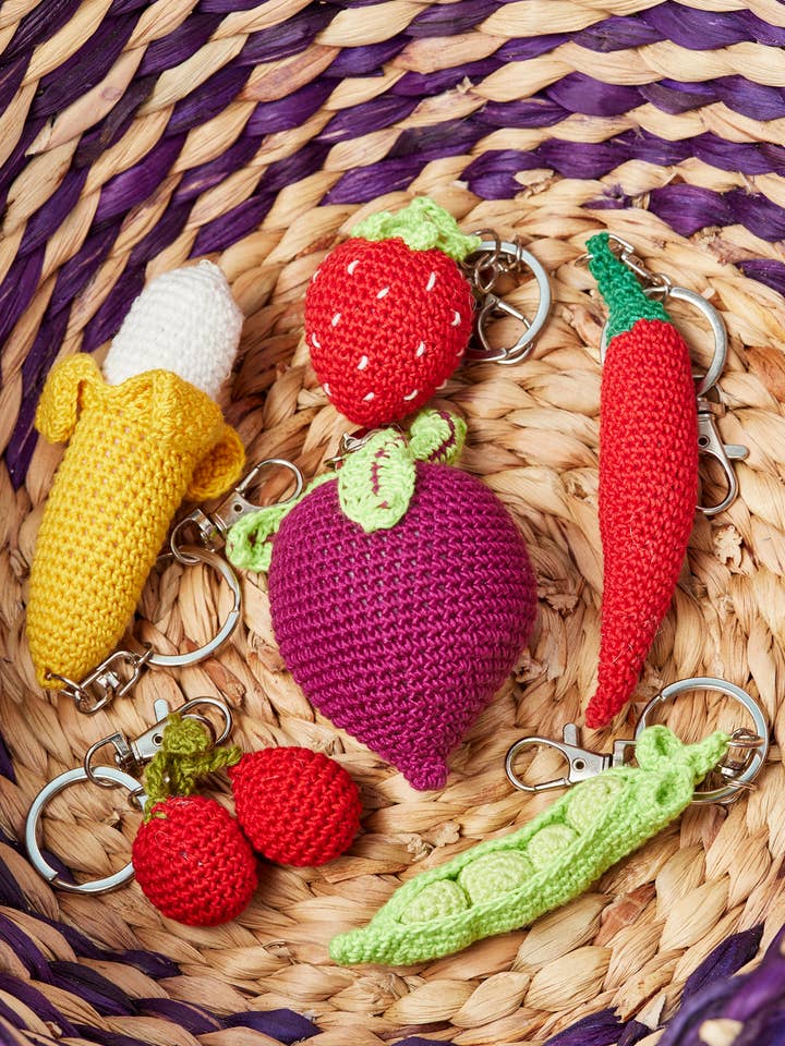 Crochet Fruit & Veg Keyring Bag Charm for wholesale by Namaste