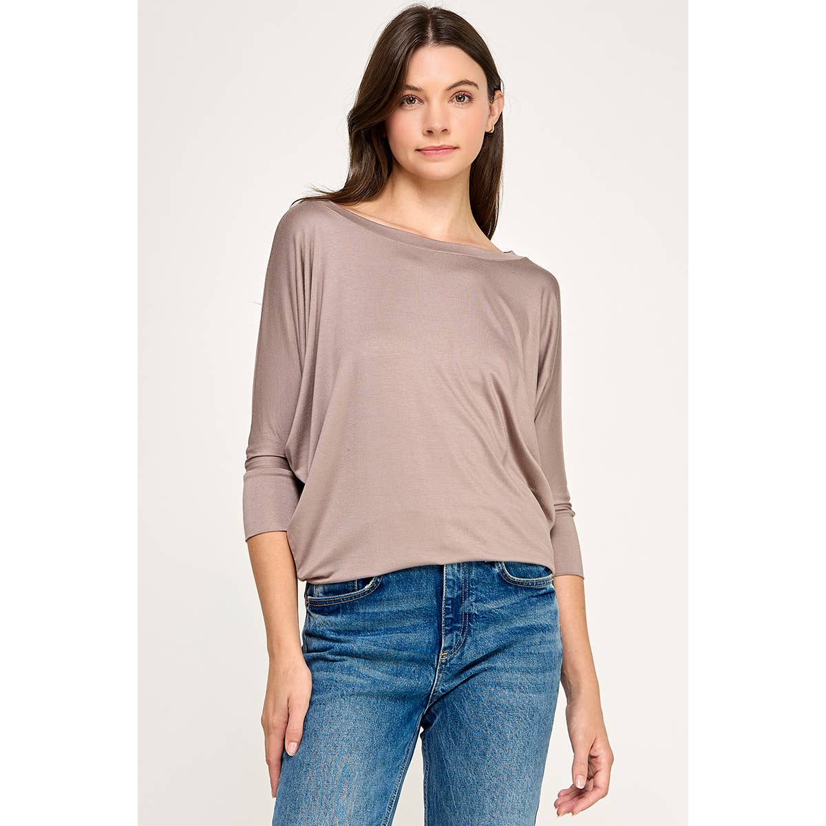 Heimious - Wholesale Knit Top - Women's - 3/4 Dolman Sleeve Round neck Modal Jersey  Top, 250392