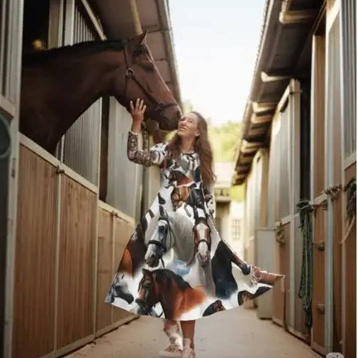 Horse Print Long Sleeve Dance Dress for Equestrian Lovers, Perfect for Parties, Competitions, and Everyday Wear, Unique Gift Idea for wholesale by Classic Bougie