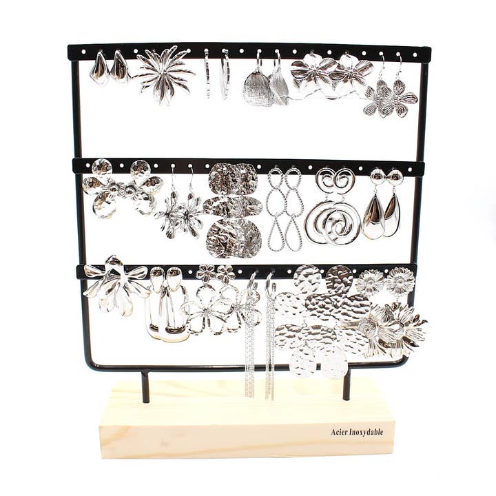 18-pack of steel earrings - silver for wholesale by Reference Mode