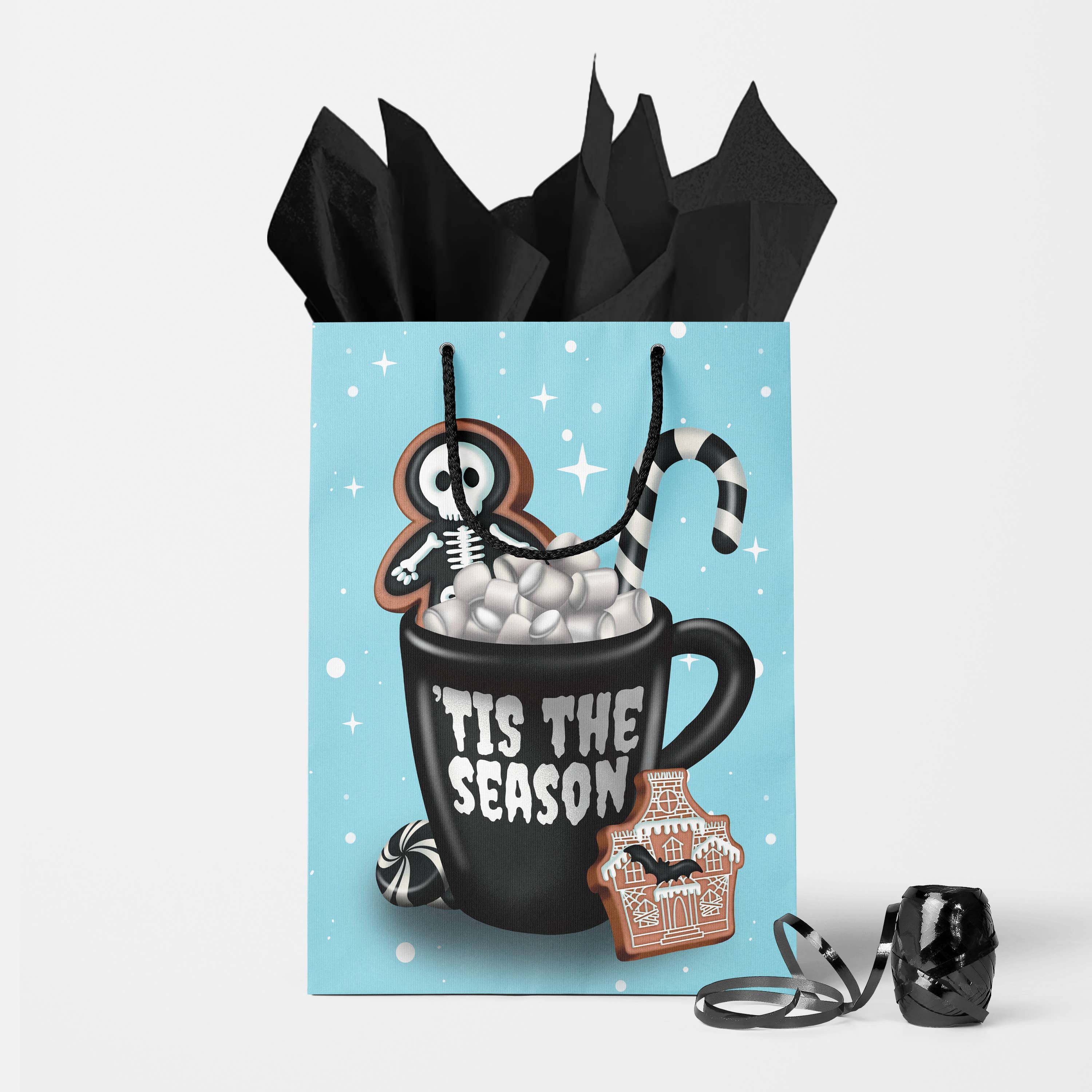 Rock'N Paper - Wholesale Gift Bag - Gingerbread Skeleton in Holiday Goth Mug Gift Bag1