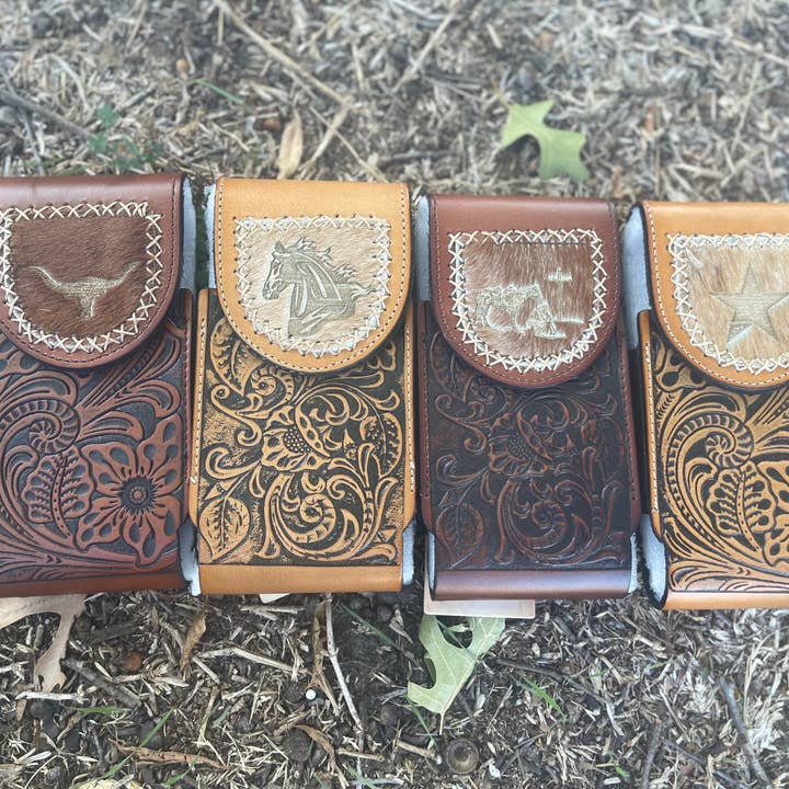 Broads Market - Wholesale Phone Wallet - Women's - Tooled Leather Belt Phone Holders