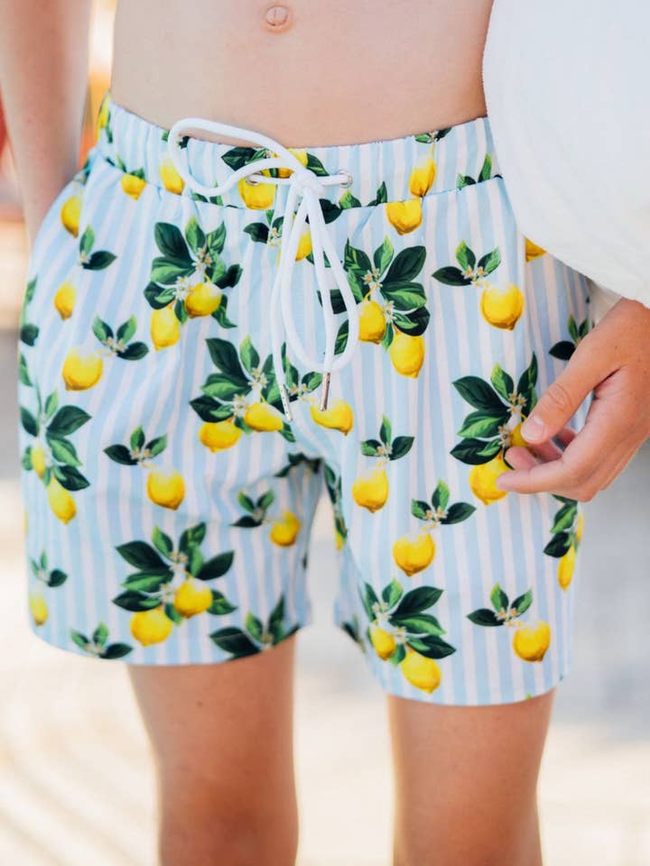 Boy's Amalfi Coast Lemon Swim Shorts for wholesale by Navalora