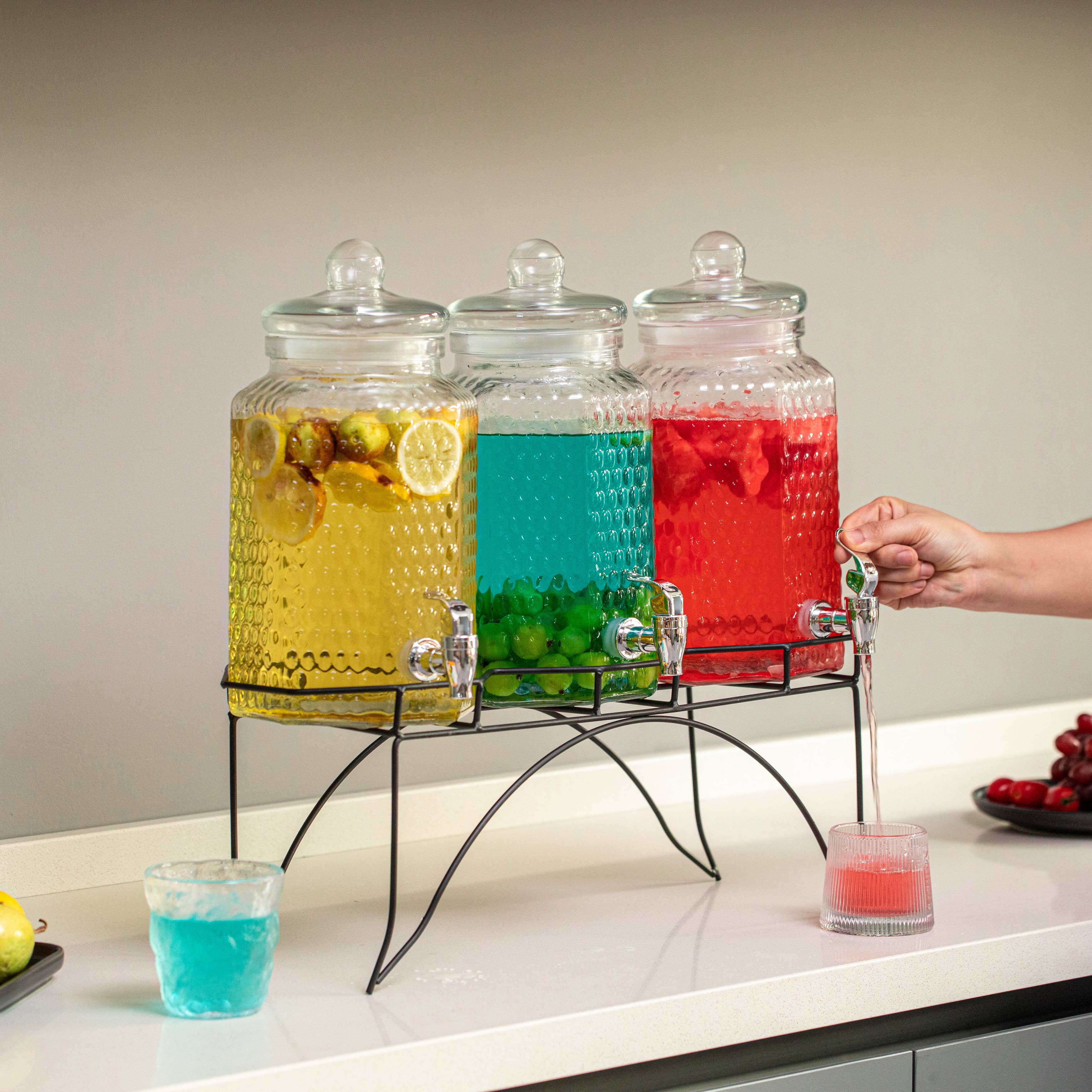Quickway Imports - Wholesale Drink Dispenser - Basicwise 3-Piece Glass Drink Dispenser Set with Metal Stand4