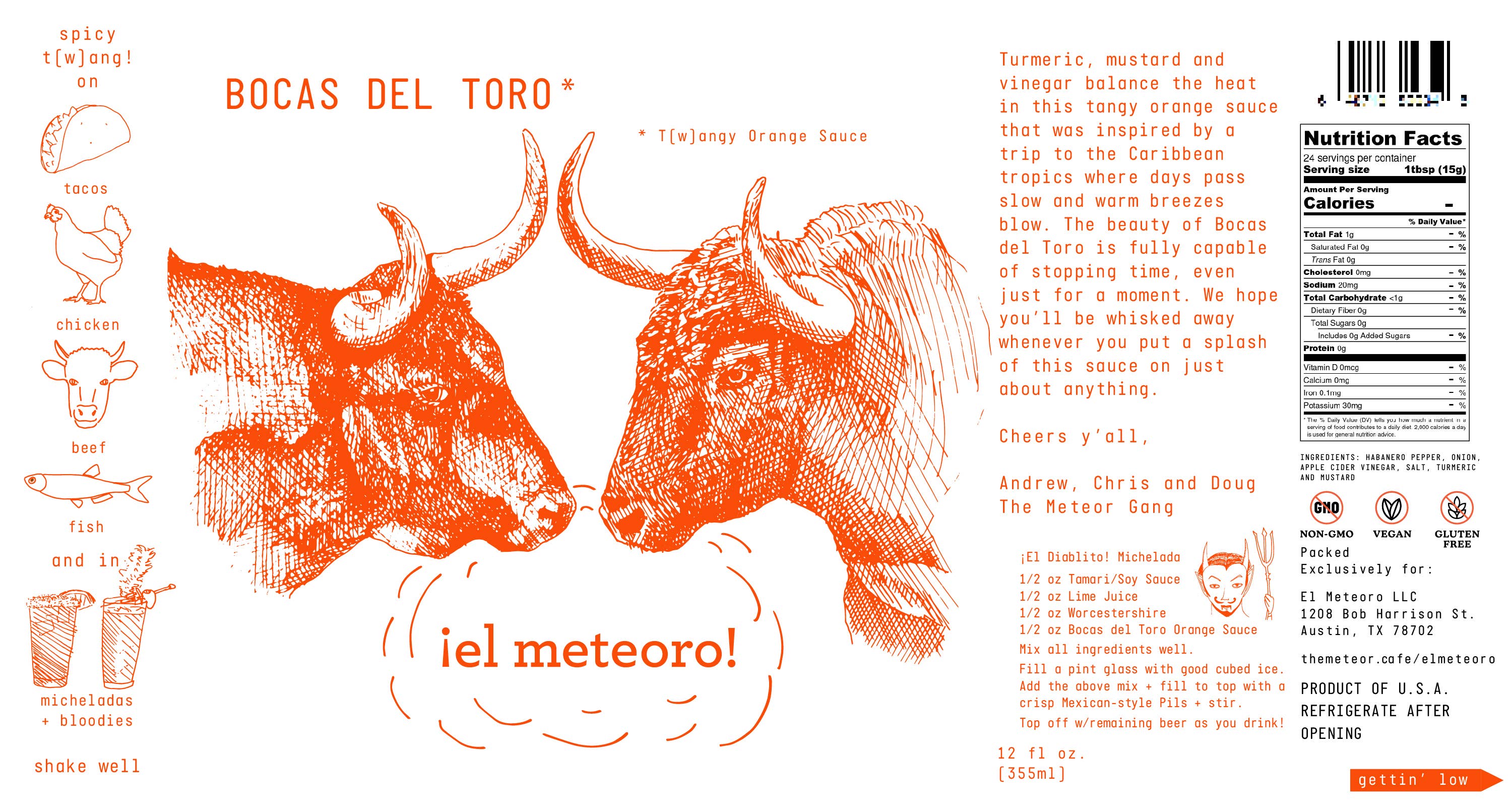 ¡El Meteoro! | award-winning sauces - Wholesale Hot Sauce - Bocas del Toro Orange Sauce (12 oz)2