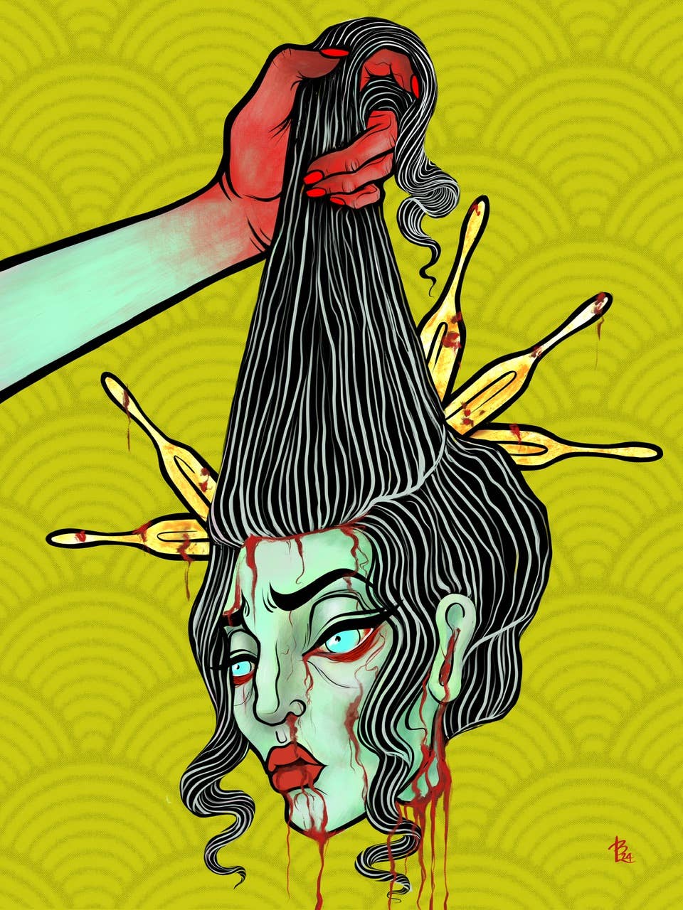 LOR&INK - Vendita all'ingrosso Stampa artistica - Stampa Namakubi Geisha (22,9 x 30,5 cm) - Arte ispirata ai tatuaggi giapponesi1