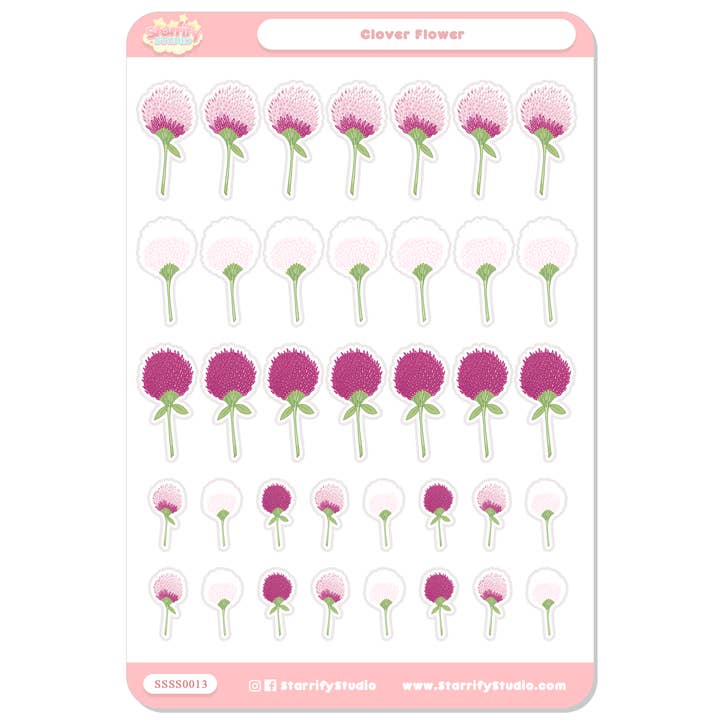 Clover Flower Sticker Sheets for wholesale by Pastel Dreamer, LLC.