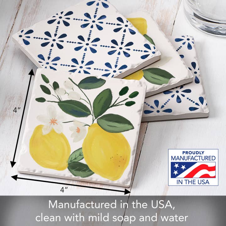 CounterArt/Highland Home/Thirstystone/CoasterStone - Wholesale Coasters - "Sorrento Limone" 4 Pack Assorted Image Coaster Set2