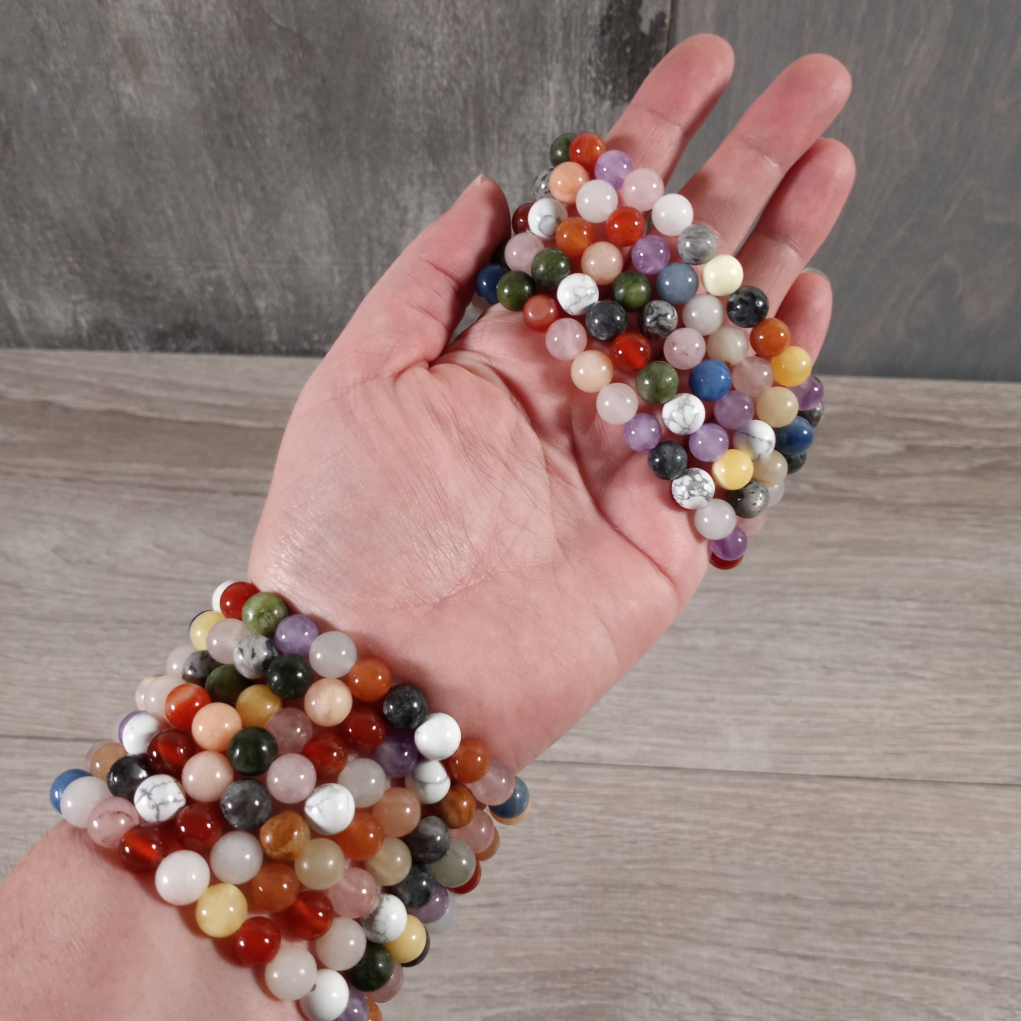 Keystone Crystals - Wholesale Beaded Bracelet - 8mm Round Gemstone Beaded Bracelets – Assorted Crystals Bulk39