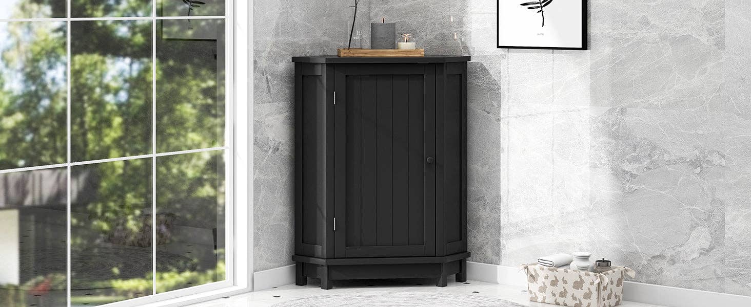 Orange County Decor - Wholesale Cabinet - Black Bathroom Cabinet Triangle Corner Storage Cabinet With Adjustable Shelf Modern Style Mdf Board Black Mdf0