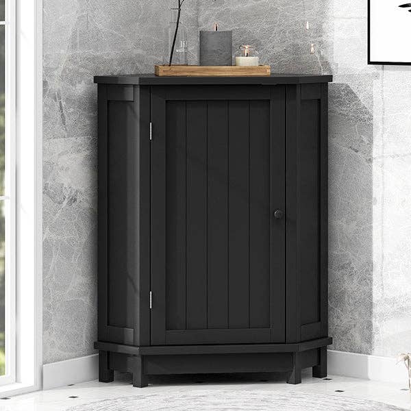 Orange County Decor - Wholesale Cabinet - Black Bathroom Cabinet Triangle Corner Storage Cabinet With Adjustable Shelf Modern Style Mdf Board Black Mdf
