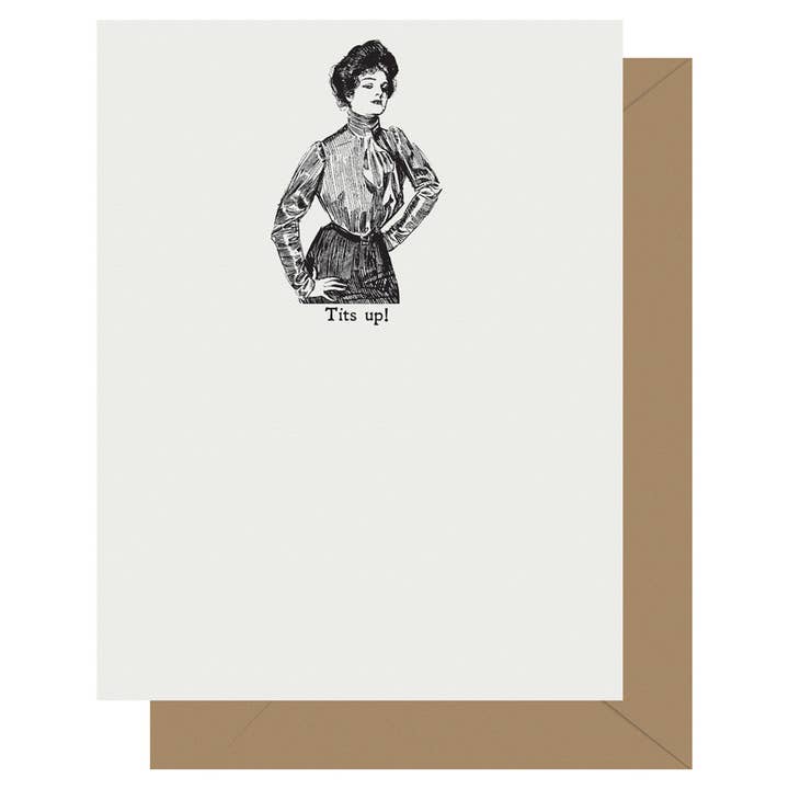 Letterpress Jess – Engroshandel Hverdagshilsen kort – Gibson Pige Bryster Op! Letterpress lykønskningskort