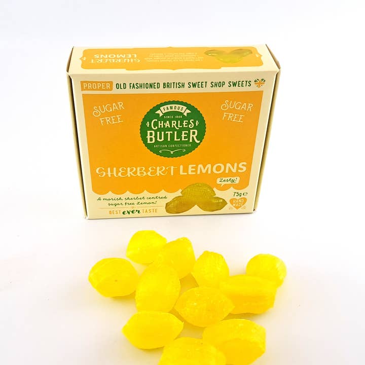 Charles Butler - Wholesale Boiled sweets - Charles Butler Sugar Free Sherbet Lemons 75g1
