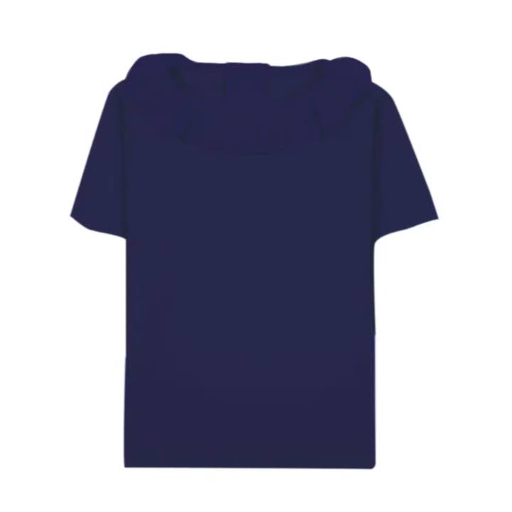 Navy ruffle collar short sleeves for wholesale by Happy Duck