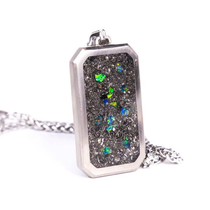 Blue Nova Meteorite & Blue Opal Titanium Dog Tag Pendant for wholesale by Natural Evolution Design