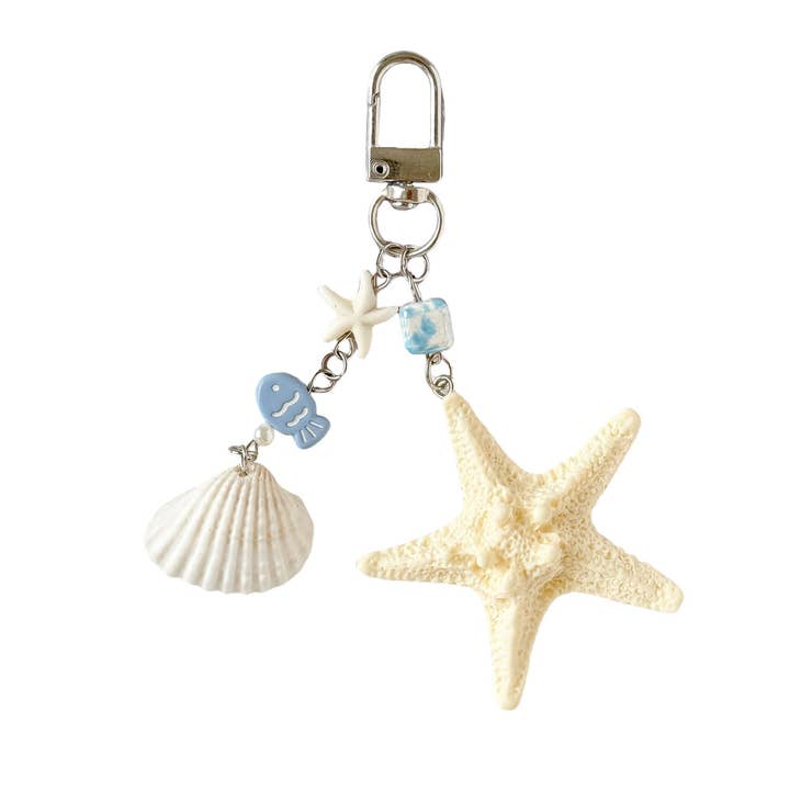 Ornaments-Starfish shell fish keychain charm for wholesale by Eagle Crest Industries Inc.