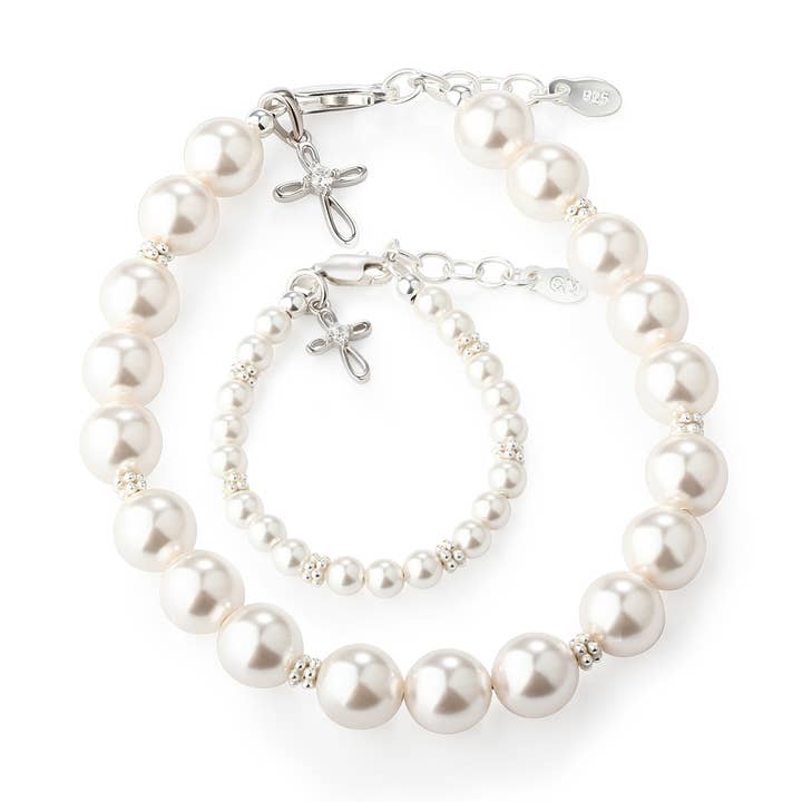 Mom and Me 2-Piece Pearl Cross Bracelet Baby Baptism Gift for wholesale by Cherished Moments