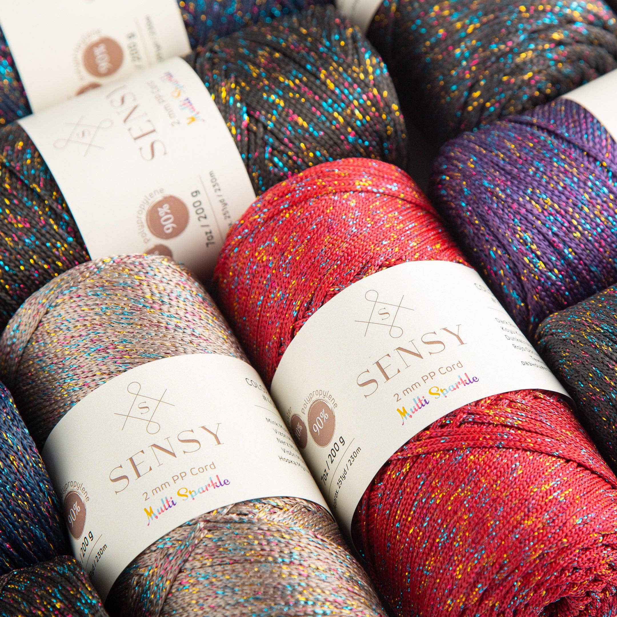 Sensy - Wholesale Yarn - Sensy Premium 2mm Multi Sparkle - 251 yards 90% Polypropylene / 10% Polyester Macrame Cord12