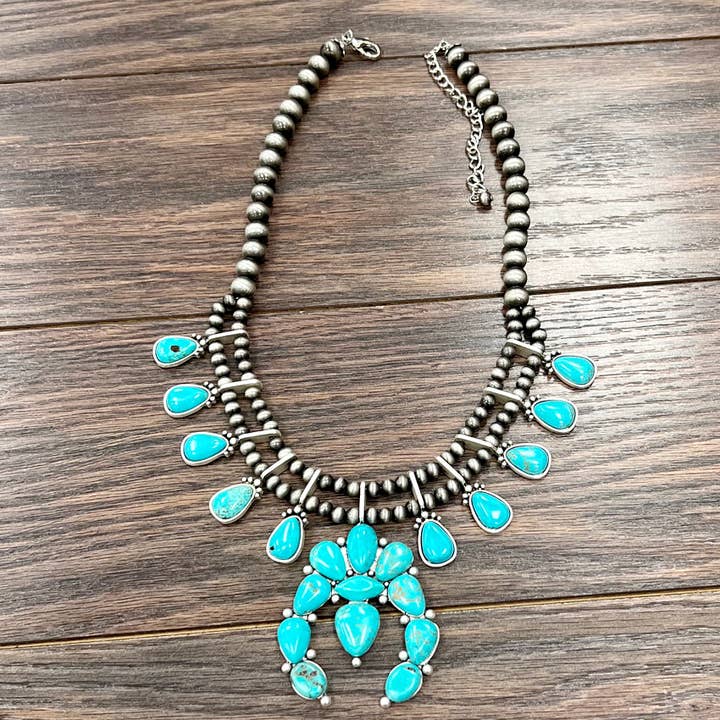 ISAC Trading Inc - Wholesale Pendant/Charm Necklace - 738450, Squash Blossom Turquoise Necklace