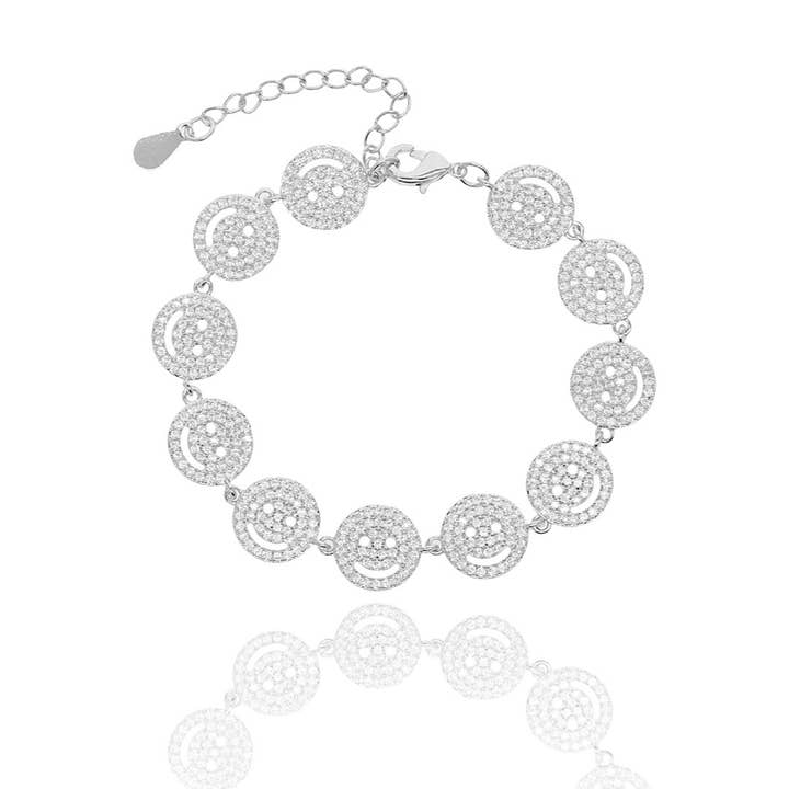 Silver CZ Diamond Smiley glad ansikte armband för wholesale på Faire