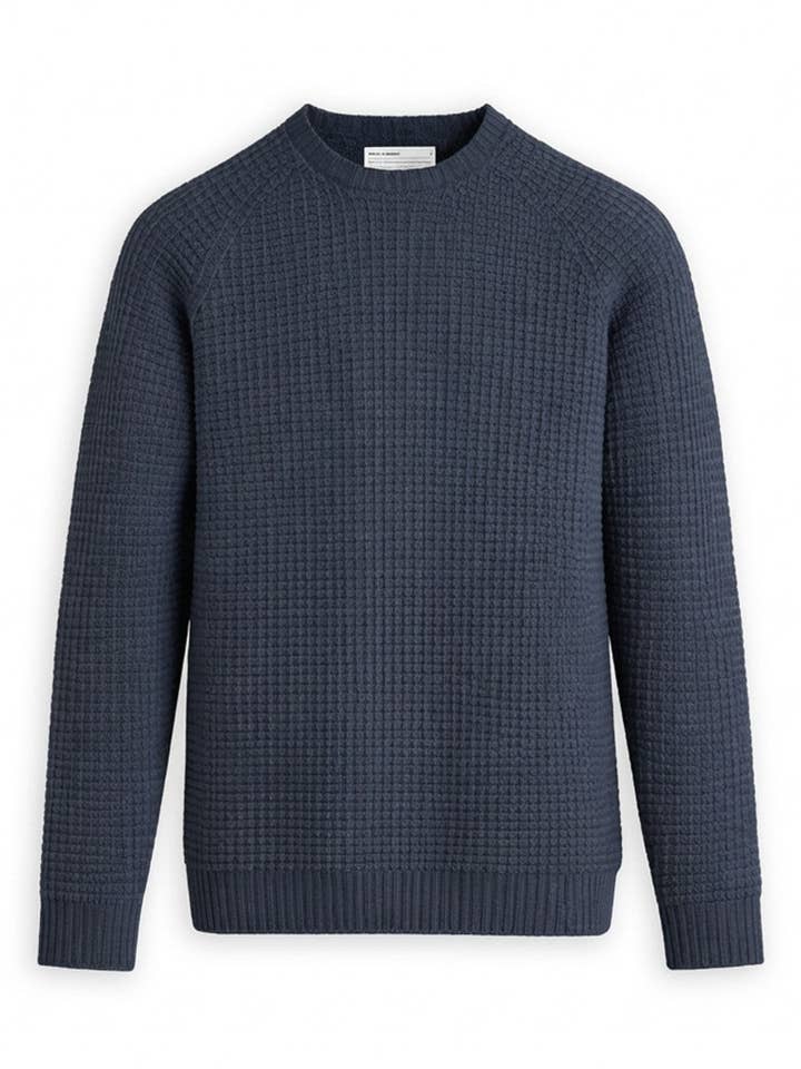 Herren Travel Merino Leichter Waffel-Rundhalspullover - Denimblau für den Großhandel von Ministry Of Supply